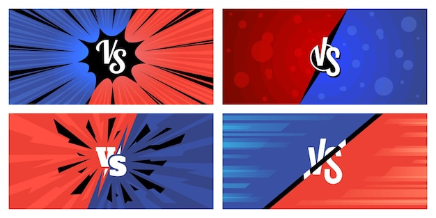 I fumetti rossi contro blu combattono lo sfondo, contro la battaglia con i fulmini. scena di confronto concorrente di sport o gioco con set vettoriale effetto cartone animato