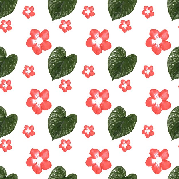 Red watercolor begonia flower and leaf Seamless Pattern Design