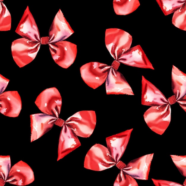 Red watercolor bows on black background vector seamless pattern Vector illustration