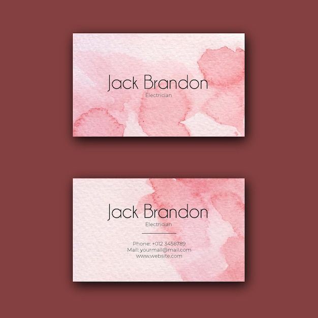 Vector red watercolor business card template design