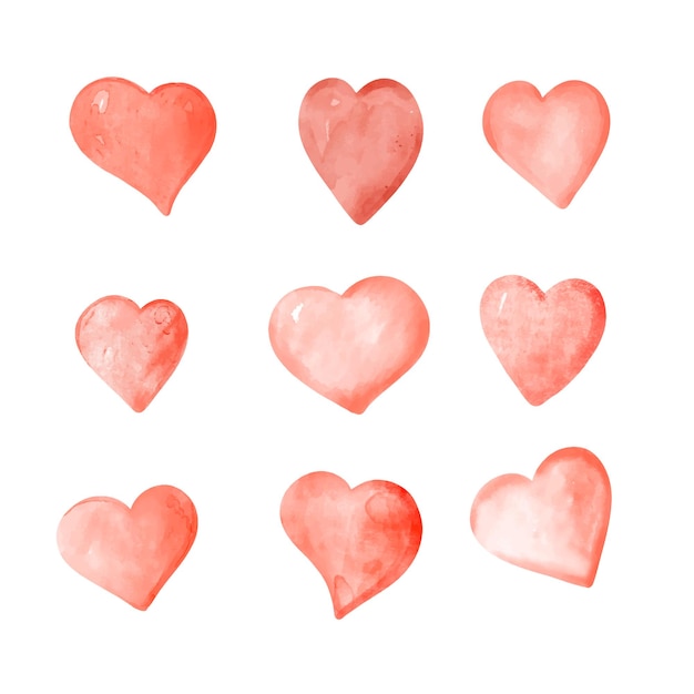 red watercolor hears set weddings valentines day decoration design element