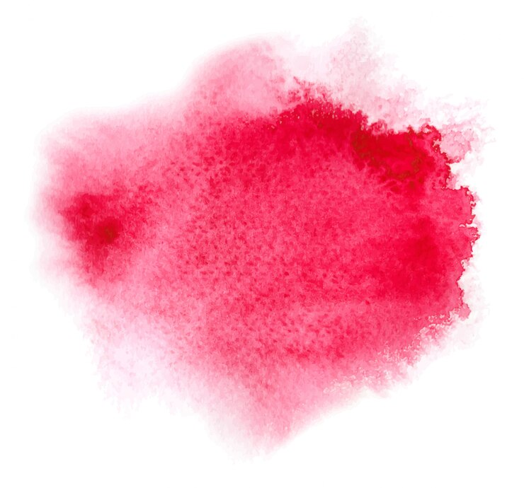 Vector red watercolor stain with aquarelle paint blotch, wet edges, color blots for valentine day