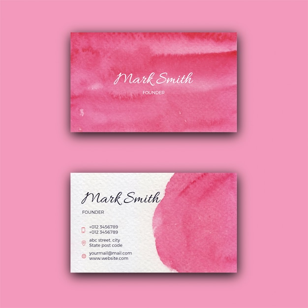 Red watercolor texture corporate business card template