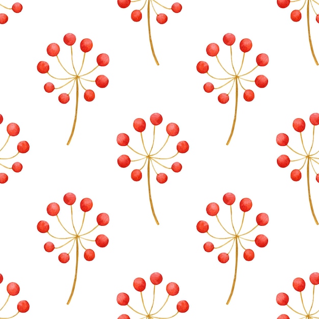 Red watercolour berries isolated on white background simple hand drawn seamless pattern