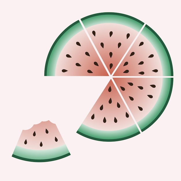 Red watermelon piece with bite Sliced cocktail water melon fruit vector set