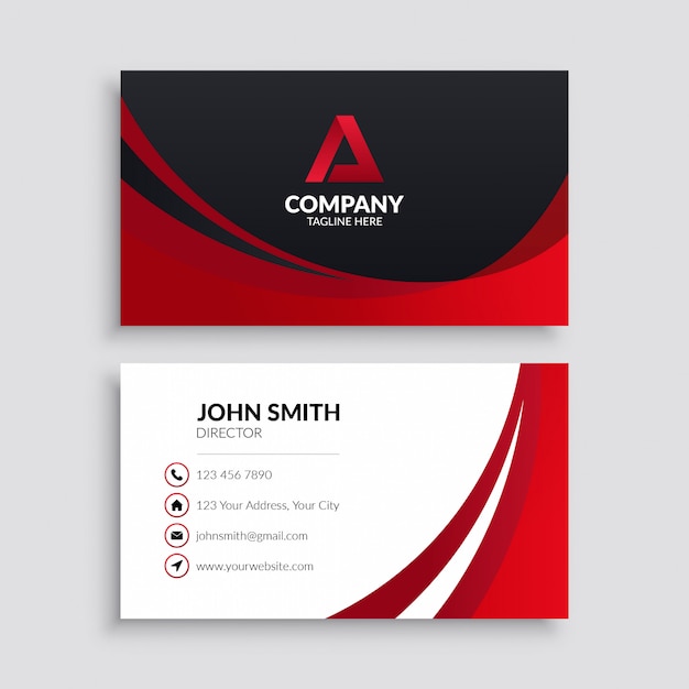 Red Wave Modern Business Card Template