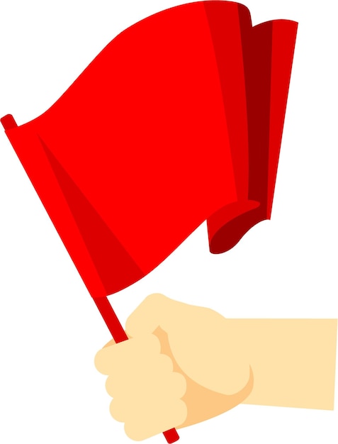 Bandiera rossa sventolante in mano in stile piatto