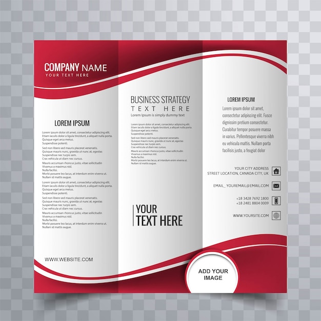 Vector red wavy trifold flyer concept