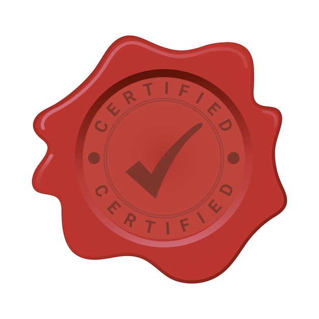 Red Wax Seal Certified stamp seal with Tick icon vector illustration