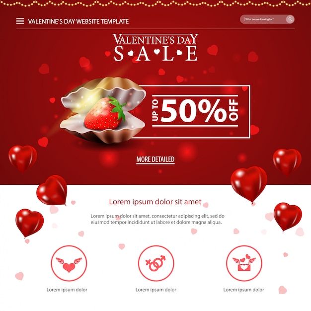 Vettore modello di sito web rosso con design di san valentino