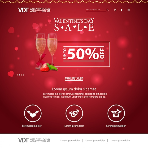 Red website template with valentine's day design