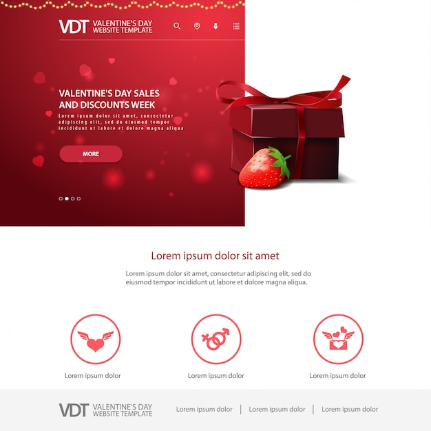 バレンタインデーのデザインと赤のウェブサイトテンプレート