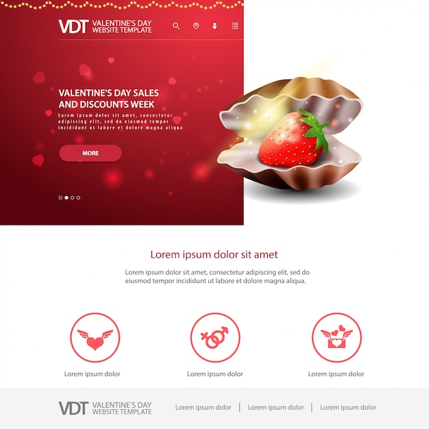 Red website template with Valentine's Day design 