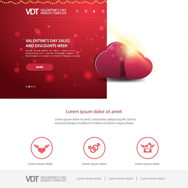 Modello di sito web rosso con design di san valentino