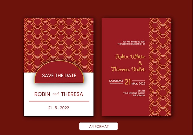 Vector red wedding invitation chinese pattern