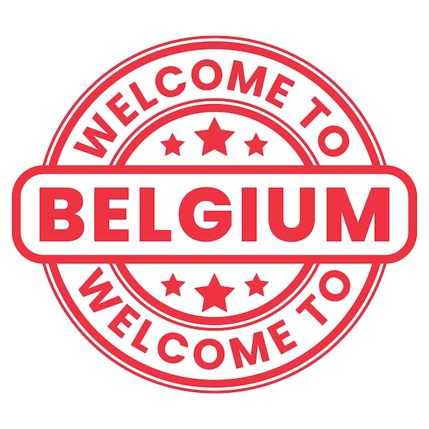 Red Welcome To Belgium Sign Stamp Sticker with Stars vector illustration