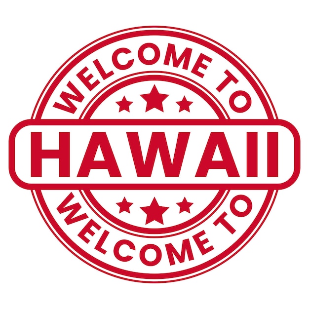 Adesivo rosso welcome to hawaii sign stamp con illustrazione vettoriale stelle