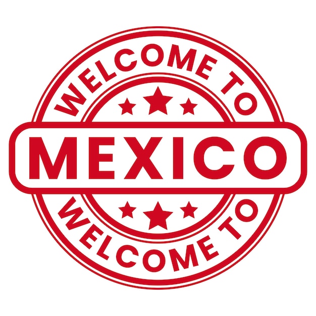 빨간색 별 벡터 일러스트와 함께 멕시코 서명 스탬프 스티커에 오신 것을 환영합니다