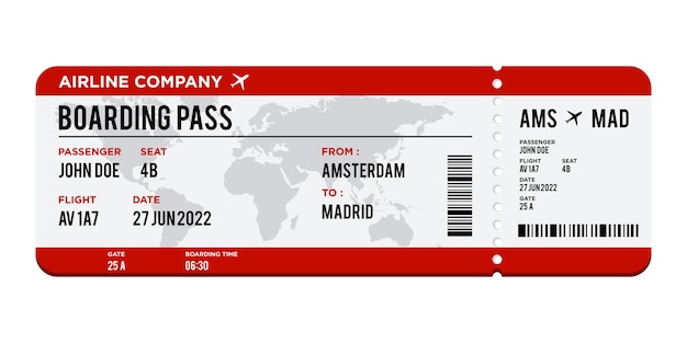 red and white airplane ticket design realistic illustration of airplane boarding pass