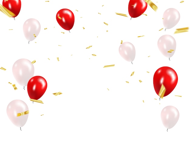 Red White balloons, gold confetti