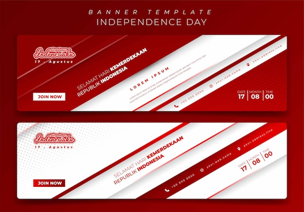 Red white banner template in landscape design for indonesia independence day design