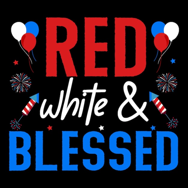 A red white and blessed poster with balloons and balloons.