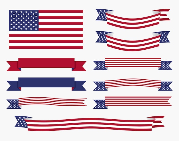 Vector red white blue american flag ribbon and banner