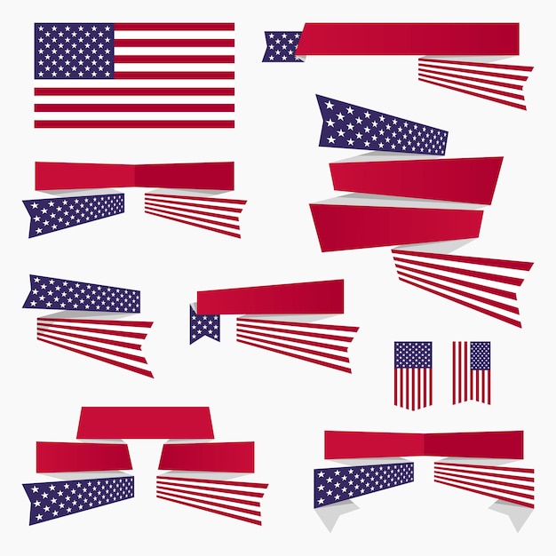 Vector red white blue american flag ribbons and banners