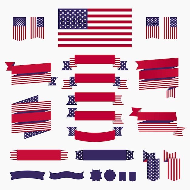 Vector red white blue american flag ribbons and banners