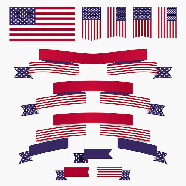 Vector red white blue american flag ribbons and banners