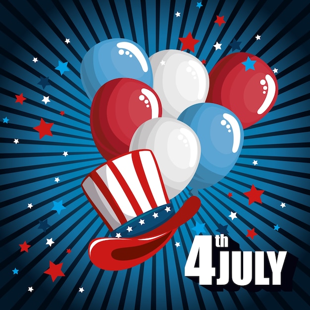 Vector red, white and blue balloons with american hat