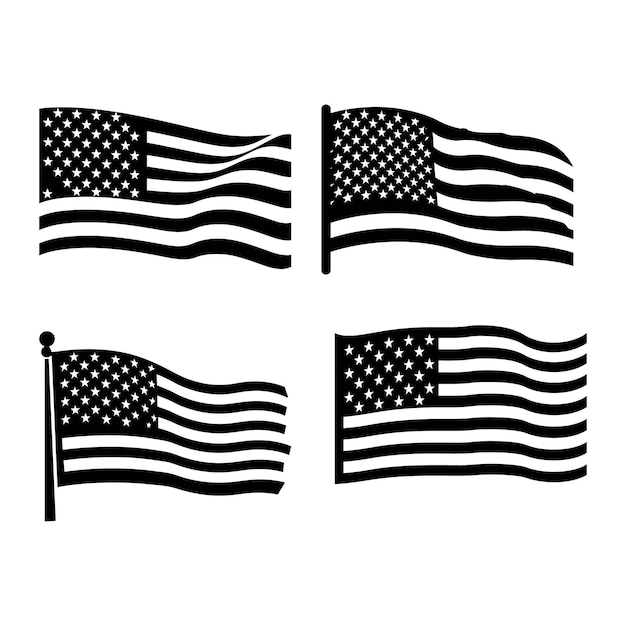 Red White and Blue Icons USA Flag Set