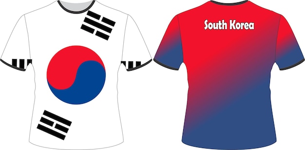 A red, white, and blue shirt that says south korea on it.