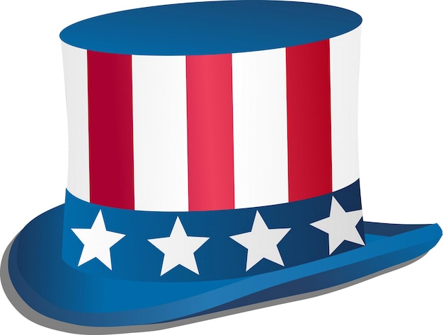 A red, white and blue top hat with stars on it.