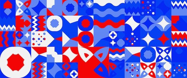 Red white and blue vector modern banners with abstracts shapes geometric mosaic For background poster flyer banner invitation cover for book catalog report