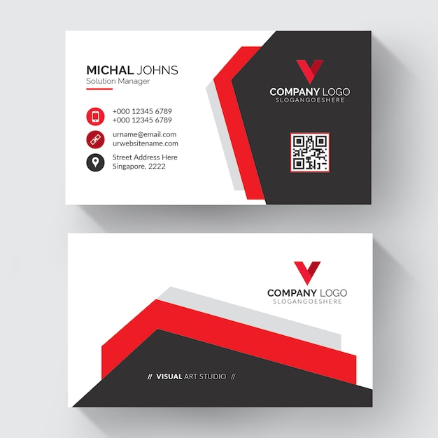 Red and white business card