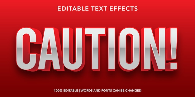 Vector red white caution editable text effect