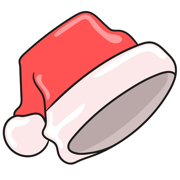 Icona di doodle del disegno del cappello di natale rosso e bianco. disegno adesivo scarabocchio dei cartoni animati