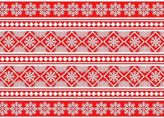 Red and white Christmas pattern with snowflakes