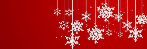 Red and white christmas snowflake banner background with text space