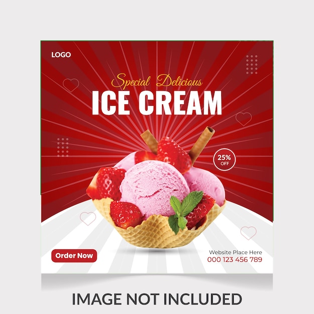 A red and white flyer for a ice cream shop.