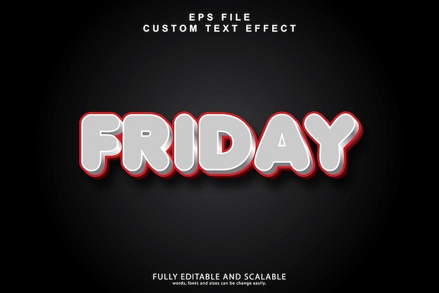 red and white Friday 3d text effect with a red background