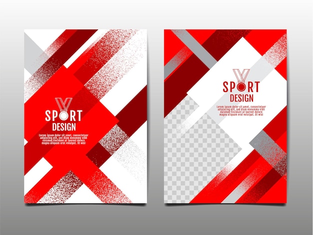 Red and white grunge sports template set abstract background