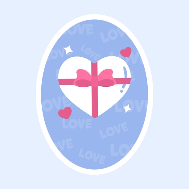 Red And White Heart Shape Gift Box On Blue Love Text Seamless Oval Background