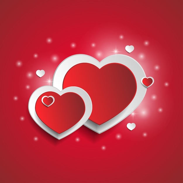 Red and white hearts on a red festive background. Vector illustration