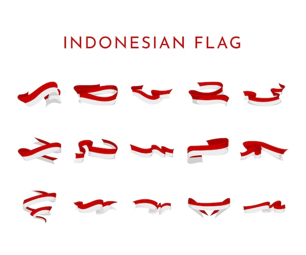 Vector red and white indonesian flag ribbon collection vector illustration