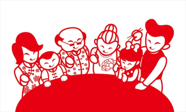 Vector a red and white picture of children and a table with a red background with a red background