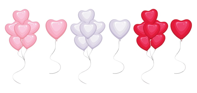 Vettore palloncini rossi, bianchi e rosa, elemento di san valentino, concetto di design di san valentino