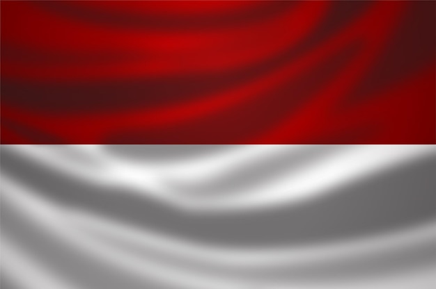 Vector red and white realistic flag of indonesia wave background banner