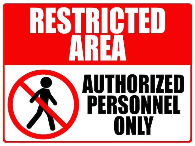 Vector red white restricted area authorized personnel only symbol warning precaution sign do not entry